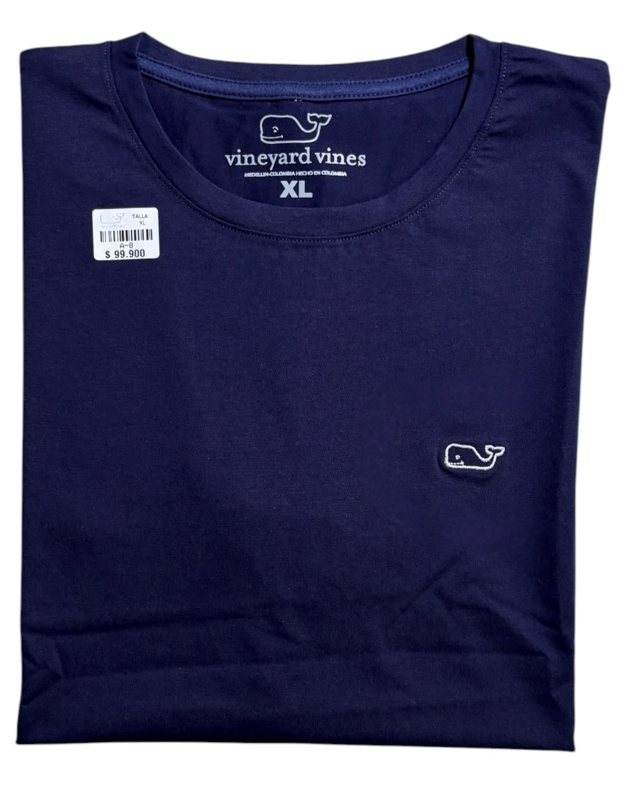 camiseta tela fria azul navy bordada